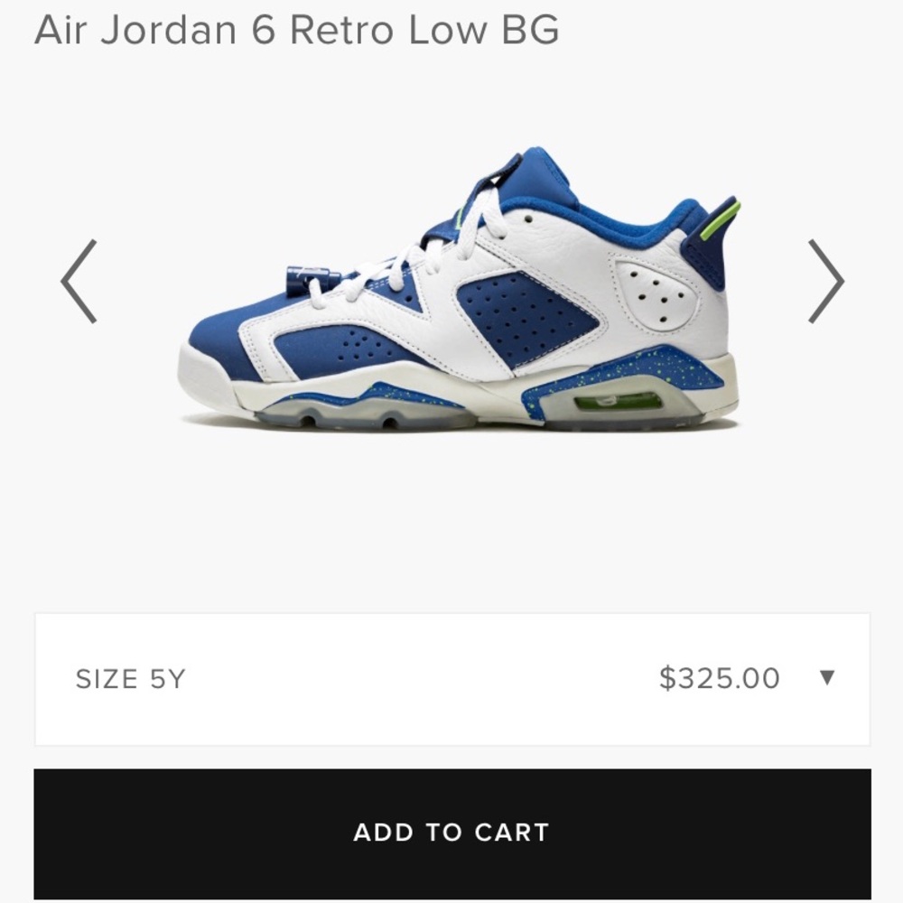 Nike Air Jordan 6 Retro Low "Seahawks" Sz 7Y
